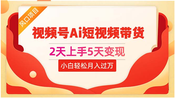 （10807期）2天上手5天变现视频号Ai短视频带货0粉丝0基础小白轻松月入过万-网创电课网