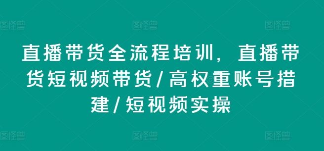 直播带货全流程培训，直播带货短视频带货/高权重账号措建/短视频实操-网创电课网