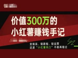 价值300万的小红书赚钱手记，变现高、链路短、轻运营，这波“小红薯风口”不能再错过-网创电课网