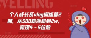 个人成长系vlog训练营2期，从500粉涨粉到2w，变现4～5位数-网创电课网