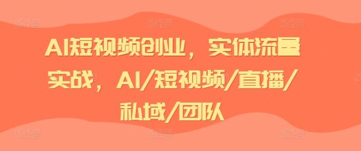 AI短视频创业，实体流量实战，AI/短视频/直播/私域/团队-网创电课网