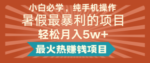 2024暑假最赚钱的项目，简单无脑操作，每单利润最少500+，轻松月入5万+-网创电课网