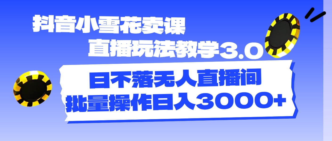 （11595期）抖音小雪花卖课直播玩法教学3.0，日不落无人直播间，批量操作日入3000+-网创电课网