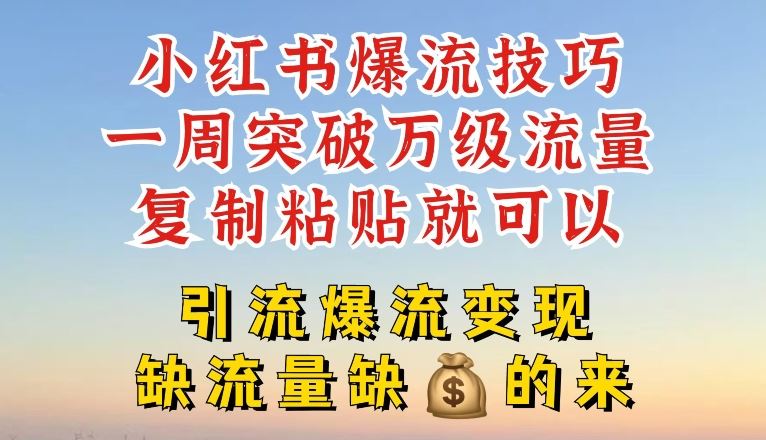 小红书爆流技巧,一周突破万级流量,复制粘贴就可以,引流爆流变现【揭秘】-网创电课网