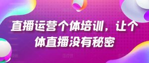 直播运营个体培训，让个体直播没有秘密，起号、货源、单品打爆、投流等玩法-网创电课网