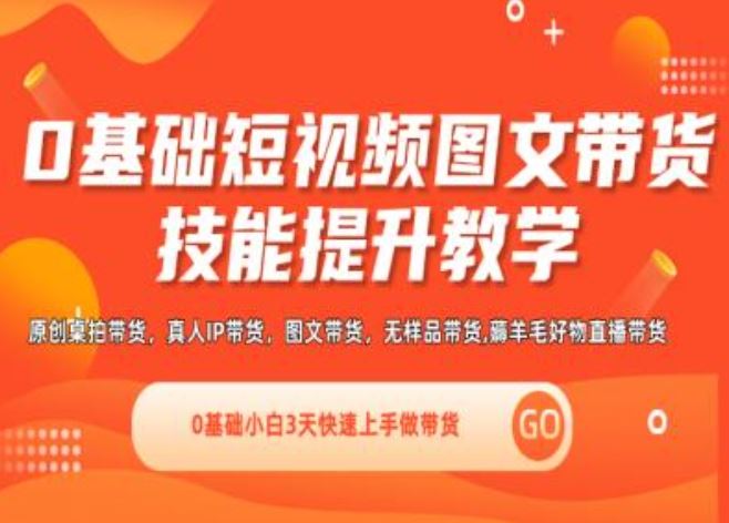 0基础短视频图文带货实操技能提升教学(直播课+视频课),0基础小白3天快速上手做带货-网创电课网