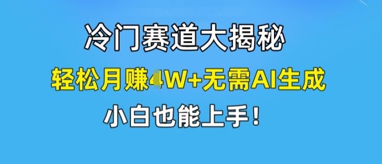冷门赛道大揭秘，轻松月赚1W+无需AI生成，小白也能上手【揭秘】-网创电课网