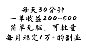 （11764期）每天30分钟，一单收益200~500，简单无脑，可批量放大，每月稳定1万+的…-网创电课网