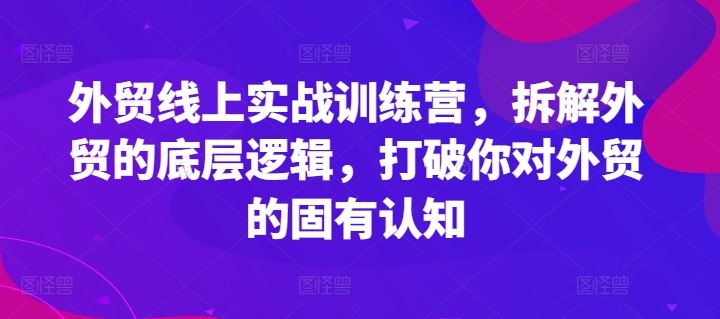 外贸线上实战训练营，拆解外贸的底层逻辑，打破你对外贸的固有认知-网创电课网