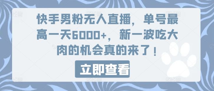 快手男粉无人直播，单号最高一天6000+，新一波吃大肉的机会真的来了-网创电课网