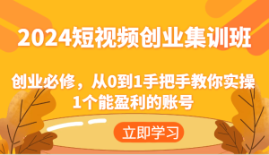 2024短视频创业集训班：创业必修，从0到1手把手教你实操1个能盈利的账号-网创电课网