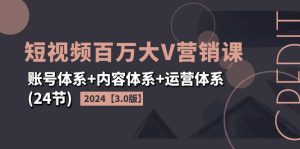（11795期）2024短视频·百万大V营销课【3.0版】账号体系+内容体系+运营体系(24节)-网创电课网