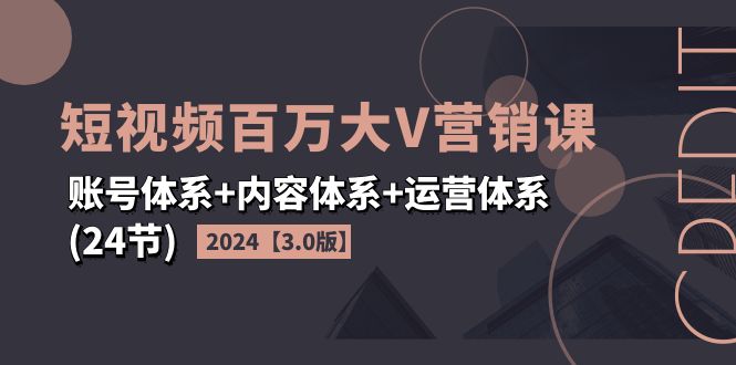 (11795期)2024短视频·百万大V营销课【3.0版】账号体系+内容体系+运营体系(24节)-网创电课网