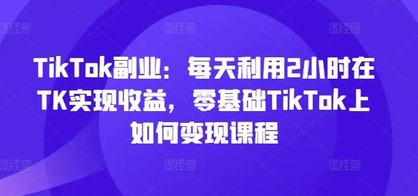 TikTok副业：每天利用2小时在TK实现收益，零基础TikTok上如何变现课程-网创电课网