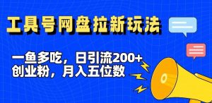 一鱼多吃，日引流200+创业粉，全平台工具号，网盘拉新新玩法月入5位数【揭秘】-网创电课网