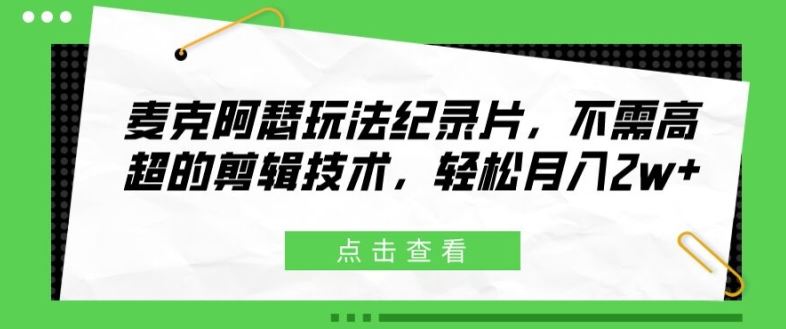 麦克阿瑟玩法纪录片，不需高超的剪辑技术，轻松月入2w+【揭秘】-网创电课网