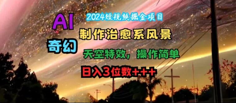 2024短视频掘金项目，AI制作治愈系风景，奇幻天空特效，操作简单，日入3位数【揭秘】-网创电课网