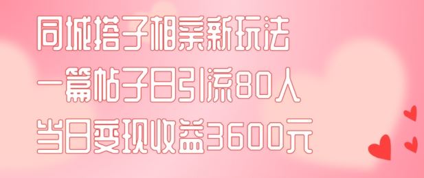同城搭子相亲新玩法一篇帖子引流80人当日变现3600元(项目教程+实操教程)【揭秘】-网创电课网