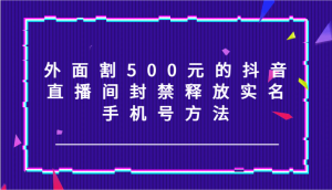 外面割500元的抖音直播间封禁释放实名/手机号方法！-网创电课网