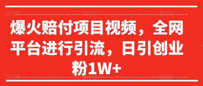 爆火赔付项目视频,全网平台进行引流,日引创业粉1W+【揭秘】-网创电课网