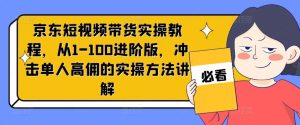 京东短视频带货实操教程，从1-100进阶版，冲击单人高佣的实操方法讲解-网创电课网