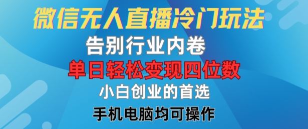 微信无人直播冷门玩法,告别行业内卷,单日轻松变现四位数,小白的创业首选【揭秘】-网创电课网