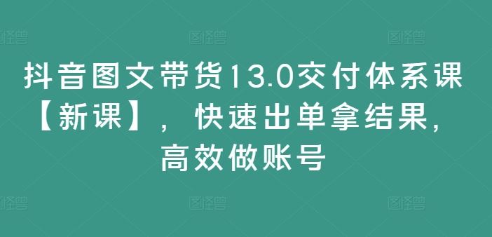 抖音图文带货13.0交付体系课【新课】,快速出单拿结果,高效做账号-网创电课网