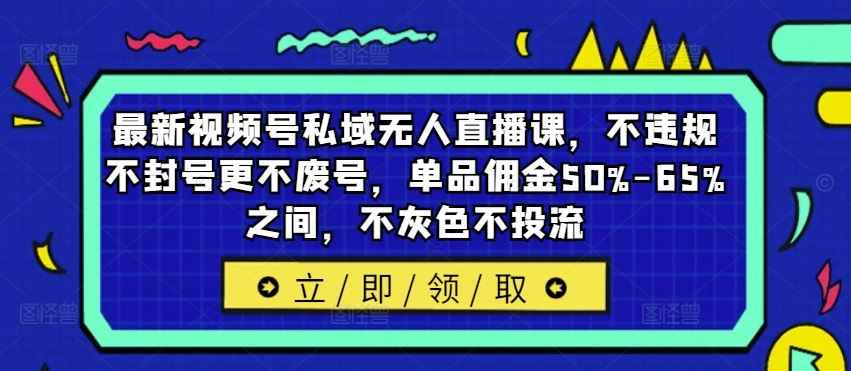 最新视频号私域无人直播课，不违规不封号更不废号，单品佣金50%-65%之间，不灰色不投流-网创电课网