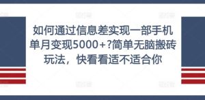 如何通过信息差实现一部手机单月变现5000+?简单无脑搬砖玩法，快看看适不适合你【揭秘】-网创电课网