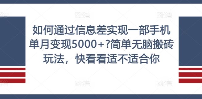 如何通过信息差实现一部手机单月变现5000+?简单无脑搬砖玩法，快看看适不适合你【揭秘】-网创电课网