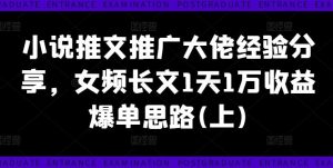 小说推文推广大佬经验分享，女频长文1天1万收益爆单思路(上)-网创电课网