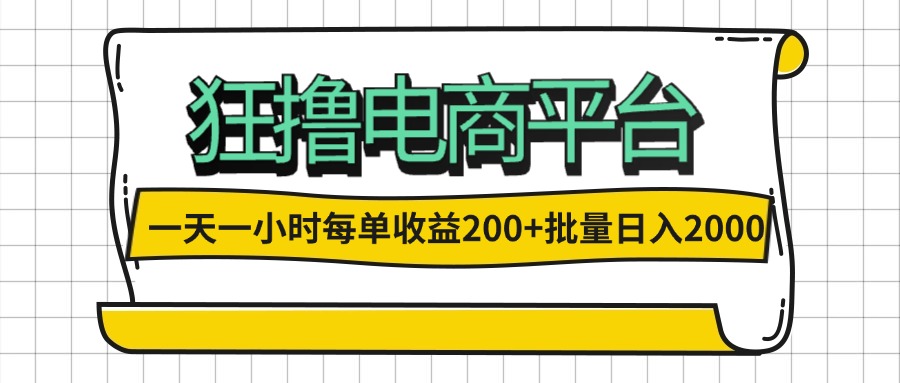 （12463期）一天一小时 狂撸电商平台 每单收益200+ 批量日入2000+-网创电课网