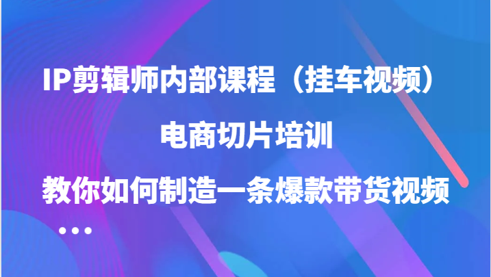 IP剪辑师内部课程（挂车视频），电商切片培训，教你如何制造一条爆款带货视频-网创电课网