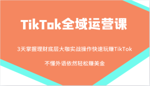 TikTok全域运营课,大咖实战操作快速玩赚TikTok,不懂外语依然轻松赚美金!-网创电课网