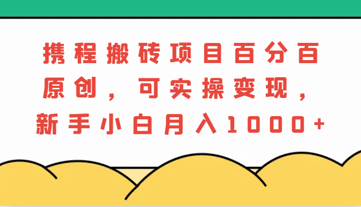 携程搬砖项目，百分百原创，可实操变现，新手小白月入1000+-网创电课网