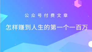 某公众号付费文章：怎么样才能赚到人生的第一个一百万-网创电课网