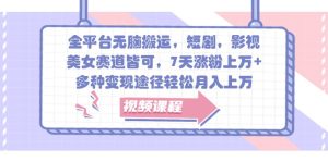 全平台无脑搬运,短剧,影视,美女赛道皆可,7天涨粉上万+,多种变现途径轻松月入上万-网创电课网