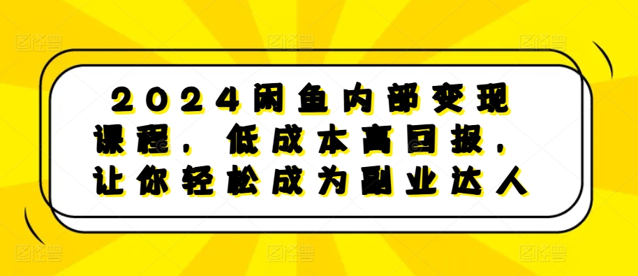 2024闲鱼内部变现课程，低成本高回报，让你轻松成为副业达人-网创电课网