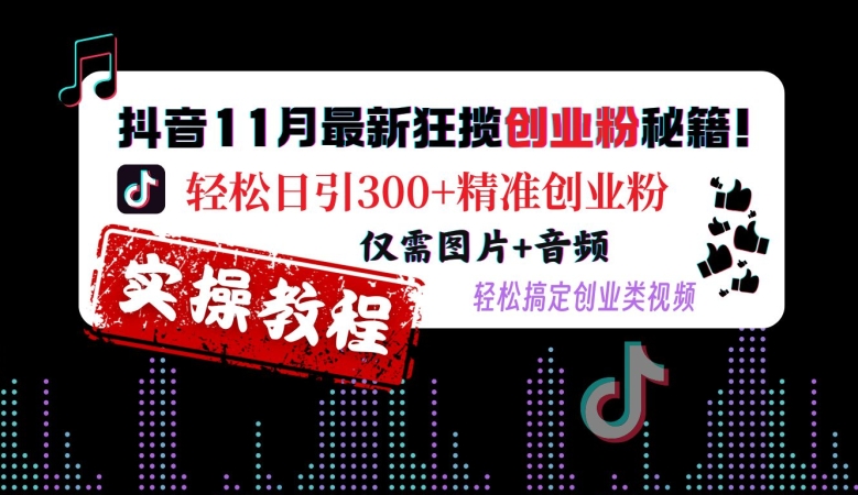 抖音11月最新狂揽创业粉秘籍，轻松日引300+精准创业粉，仅需图片+音频，轻松搞定创业类视频-网创电课网