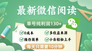 最新微信阅读，每日10分钟，单号利润130＋，可批量放大操作，简单0成本-网创电课网