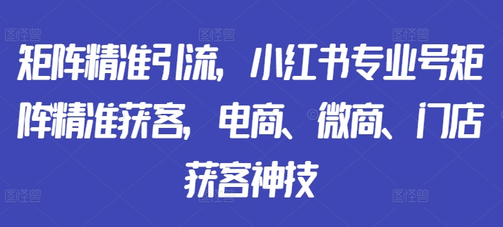 矩阵精准引流，小红书专业号矩阵精准获客，电商、微商、门店获客神技-网创电课网