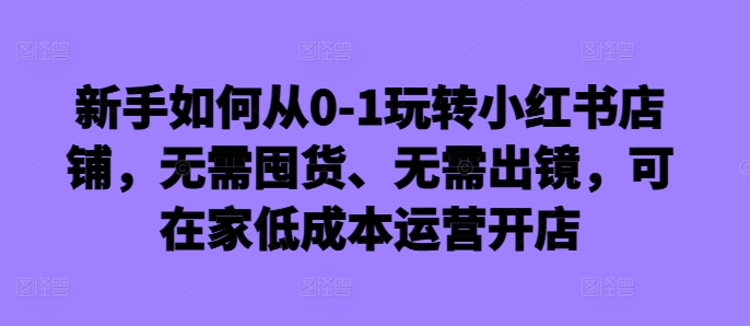 新手如何从0-1玩转小红书店铺，无需囤货、无需出镜，可在家低成本运营开店-网创电课网