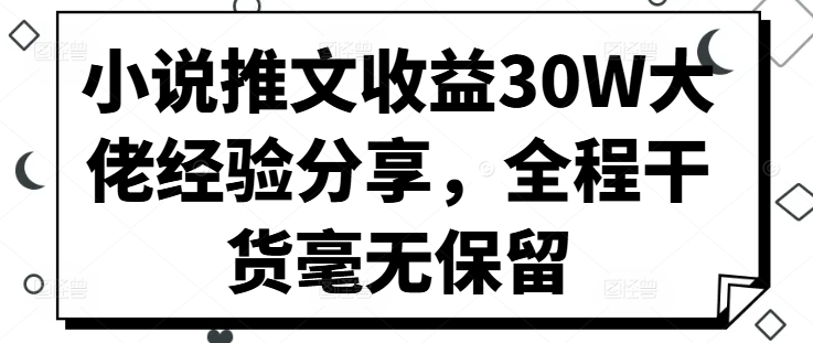 小说推文收益30W大佬经验分享，全程干货毫无保留-网创电课网
