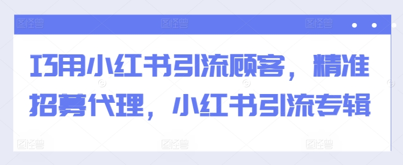 巧用小红书引流顾客，精准招募代理，小红书引流专辑-网创电课网