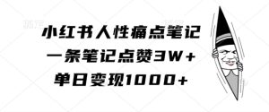 小红书人性痛点笔记，一条笔记点赞3W+，单日变现1k-网创电课网