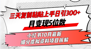 三天复制粘贴上手日引300+月变现5位数小红书10月最新 细分虚拟资料项目…-网创电课网