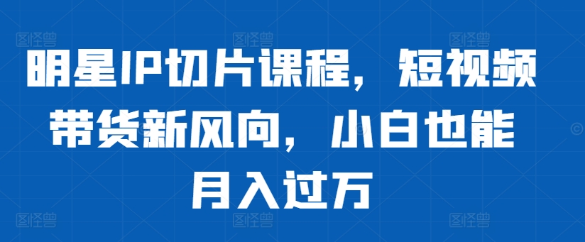 明星IP切片课程，短视频带货新风向，小白也能月入过万-网创电课网