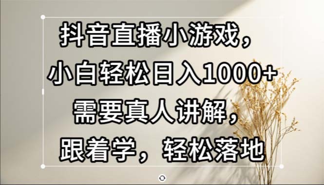 抖音直播小游戏，小白轻松日入1000+需要真人讲解，跟着学，轻松落地-网创电课网