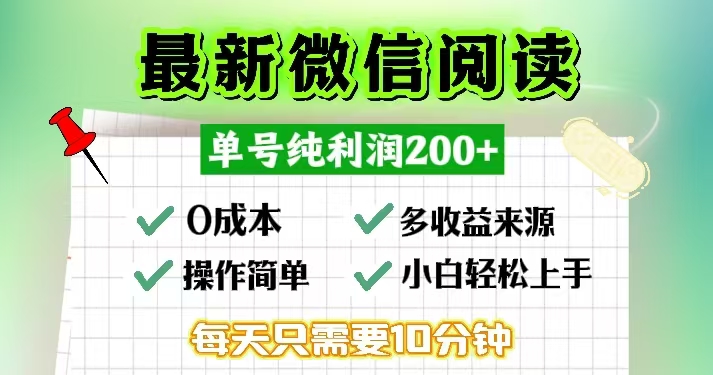 微信阅读最新玩法，每天十分钟，单号一天200+，简单0零成本，当日提现-网创电课网