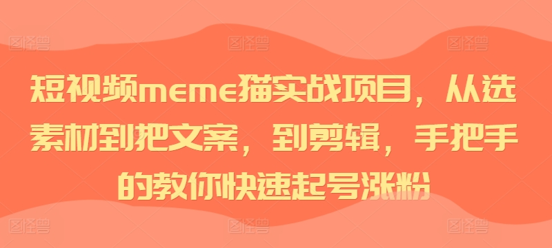 短视频meme猫实战项目,从选素材到把文案,到剪辑,手把手的教你快速起号涨粉-网创电课网